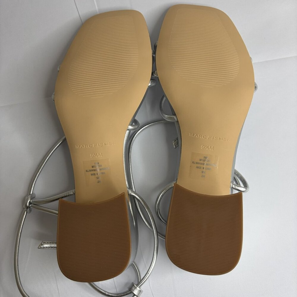 NWT Marc Fisher Gurion Silver Block Heel Sandals 9.5 Metallic Ankle Strap Party - Picture 6 of 13